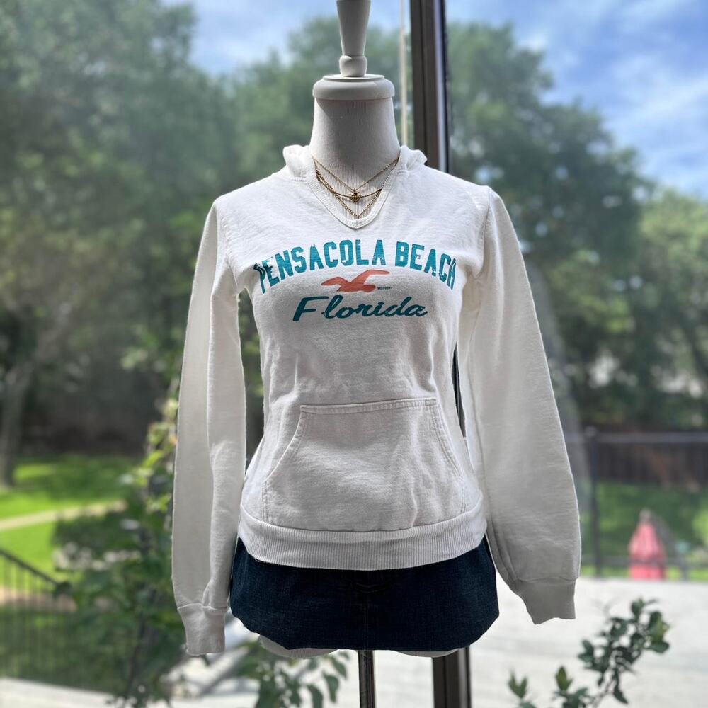 Y2K Ocean Drive Pensacola Beach Hoodie White Blue